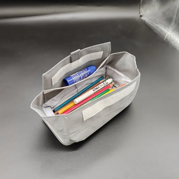 Grey_Polyester_Multi-Compartment_Pencil_Case_For_Kids