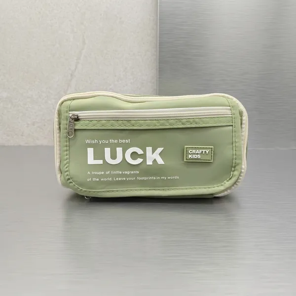 Yellow_Polyester_Luck_Printed_Multi-Compartment_Pencil_Case_For_Kids