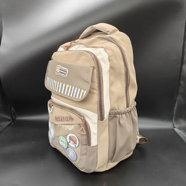 Beige_Polyester_Pizza_Club_Cartoon_Print_School_Backpack_For_Kids