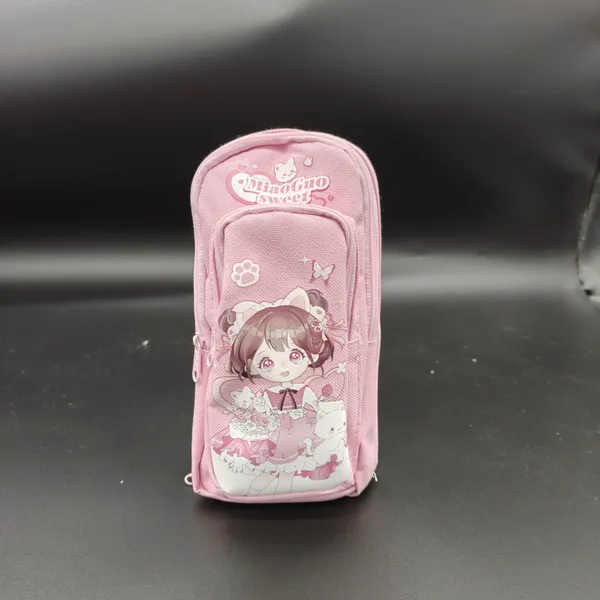 Pink_Polyester_Multi-Compartment_Pencil_Case_For_Kids