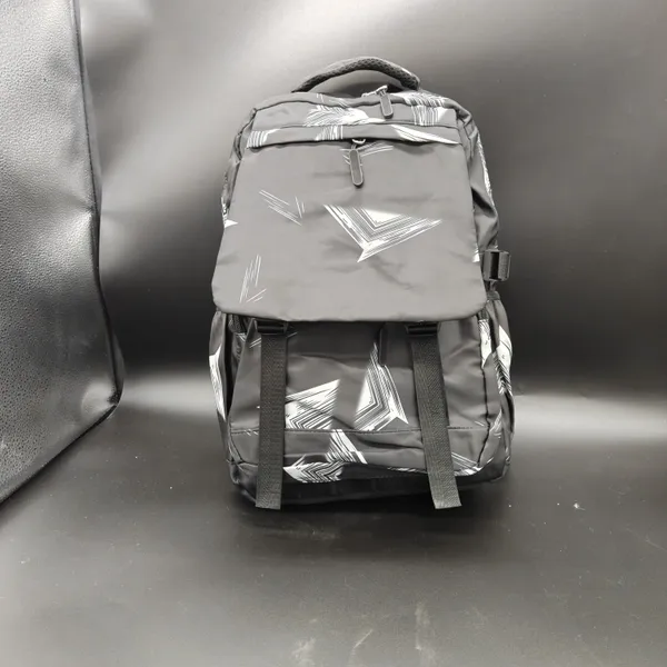 Grey_White_Polyester_Arrow_Print_Backpack_For_Kids