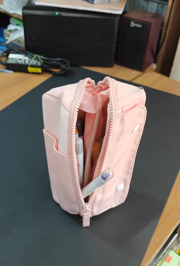 Pink_Polyester_Multi-Compartment_Pencil_Case_Pouch_For_Kids