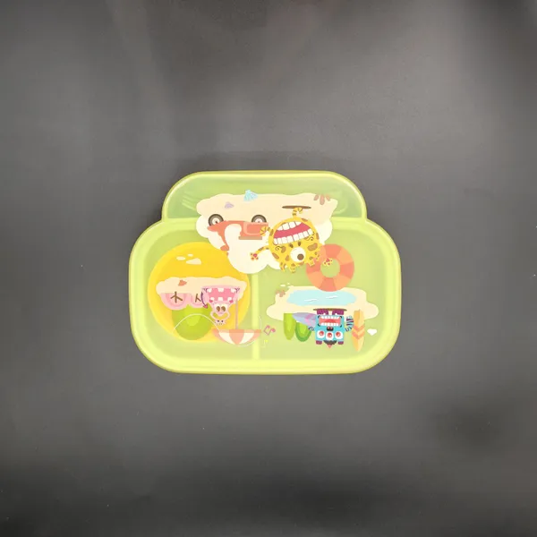 Green_Plastic_Steel_Divided_Compartment_Kids_Lunch_Box_With_Cutlery