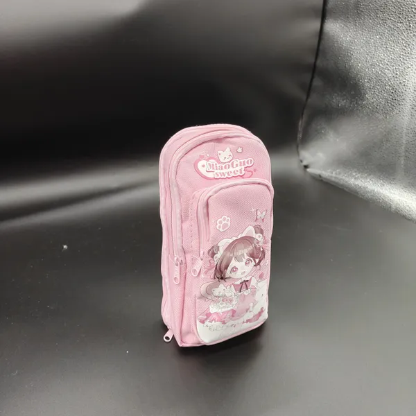 Pink_Polyester_Multi-Compartment_Pencil_Case_For_Kids