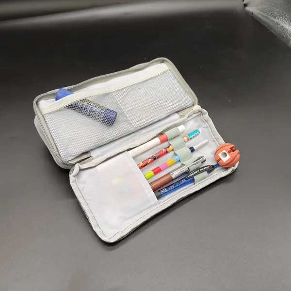Grey_Polyester_Multi-Compartment_Pencil_Case_For_Kids
