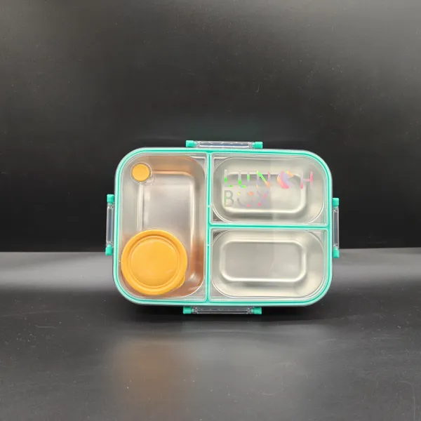 Plastic_Multi_Compartment_Travel_Lunch_Box_Peach_With_Turquoise_Handle