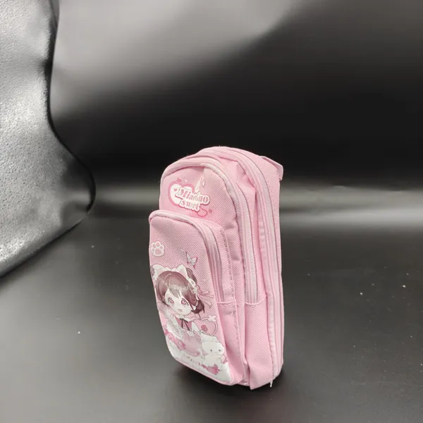Pink_Polyester_Multi-Compartment_Pencil_Case_For_Kids