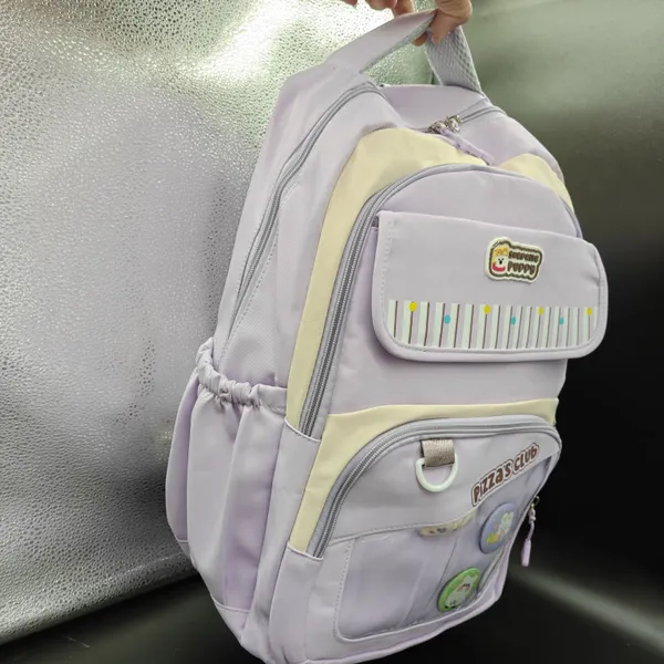 Lavender_Purple_Polyester_Pizza_Club_Patch_Striped_Backpack_For_Kids