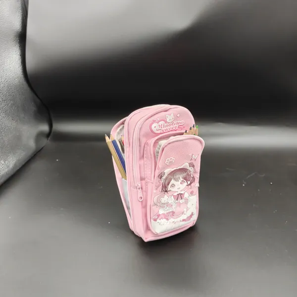 Pink_Polyester_Multi-Compartment_Pencil_Case_For_Kids