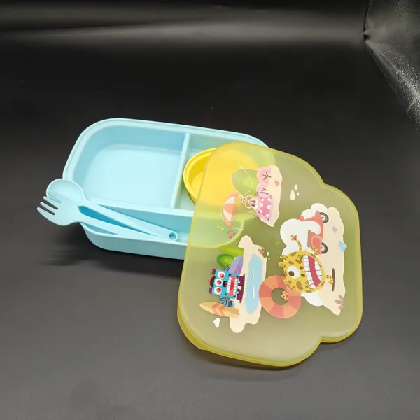 Green_Plastic_Steel_Divided_Compartment_Kids_Lunch_Box_With_Cutlery