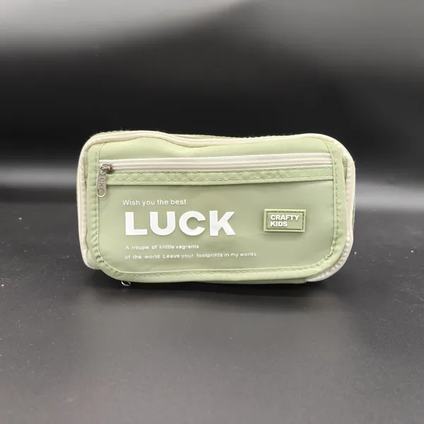 Yellow_Polyester_Luck_Printed_Multi-Compartment_Pencil_Case_For_Kids