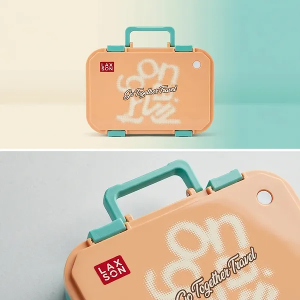 Plastic_Multi_Compartment_Travel_Lunch_Box_Peach_With_Turquoise_Handle
