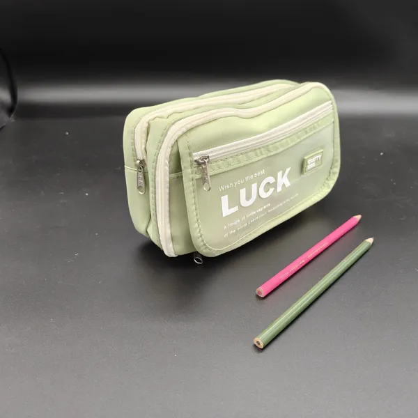 Yellow_Polyester_Luck_Printed_Multi-Compartment_Pencil_Case_For_Kids