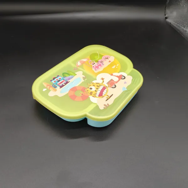 Green_Plastic_Steel_Divided_Compartment_Kids_Lunch_Box_With_Cutlery
