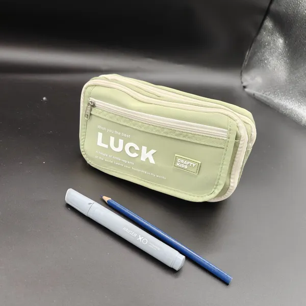 Yellow_Polyester_Luck_Printed_Multi-Compartment_Pencil_Case_For_Kids