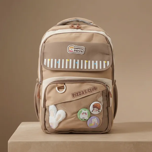 Beige_Polyester_Pizza_Club_Cartoon_Print_School_Backpack_For_Kids