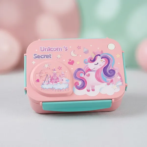 Pink_Plastic_Unicorn_Print_Dual_Compartment_Lunch_Box_For_Kids