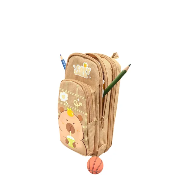 Brown_Polyester_Bear_Cartoon_Multi-Compartment_Pencil_Pouch_For_Kids