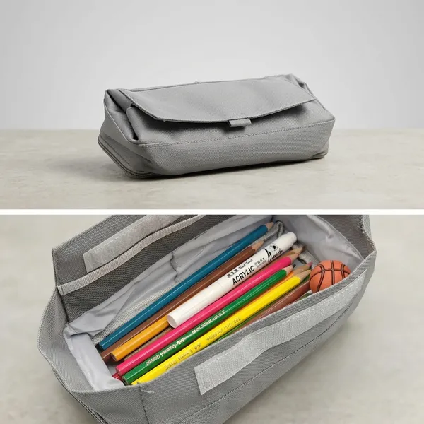 Grey_Polyester_Multi-Compartment_Pencil_Case_For_Kids
