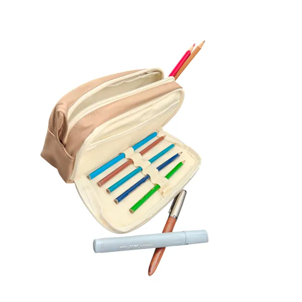 Beige_Polyester_Capybara_Print_Pencil_Pouch_For_Kids