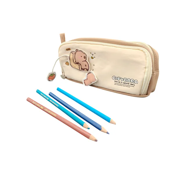 Beige_Polyester_Capybara_Print_Pencil_Pouch_For_Kids