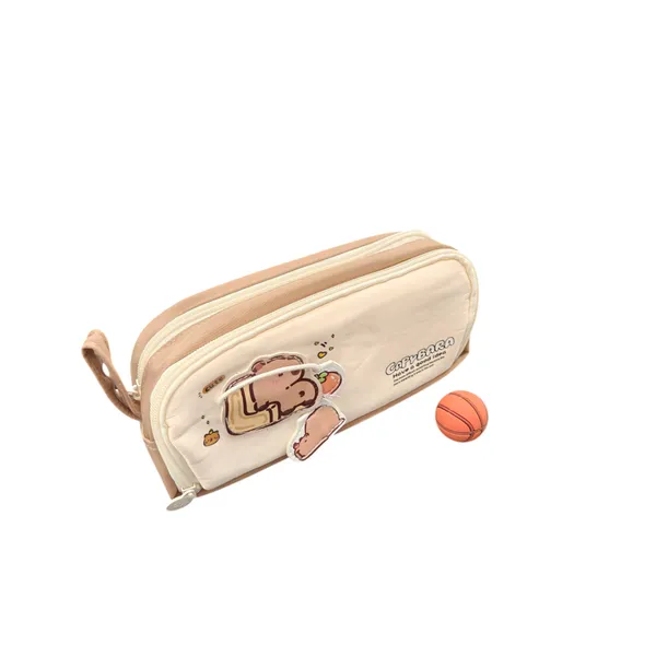 Beige_Polyester_Capybara_Print_Pencil_Pouch_For_Kids