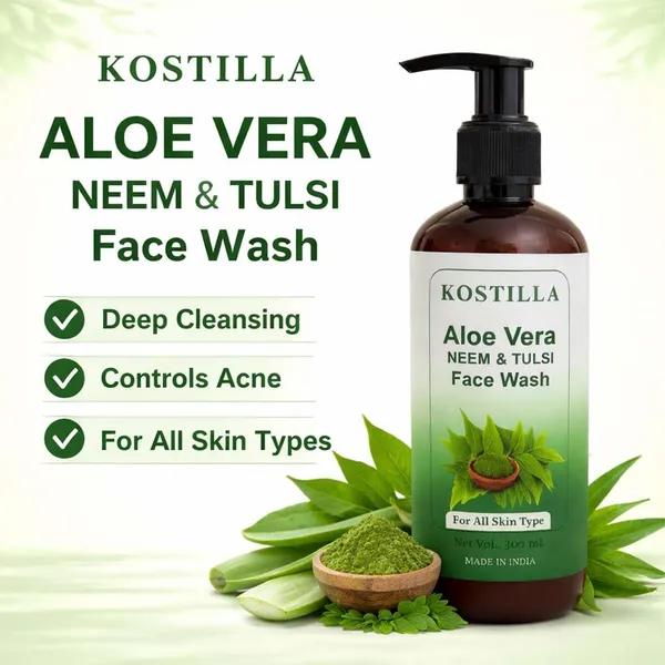 Kostilla_Aloe_Vera_Neem_Tulsi_Face_Wash_Pack_Of_2_300Ml_Each_Purifying_Refreshing_Cleanser_For_All_Skin_Types