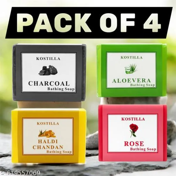 Kostilla_Bathing_Soap_Combo_Charcoal_Haldi_Chandan_Aloe_Vera_Rose_4_X_100G