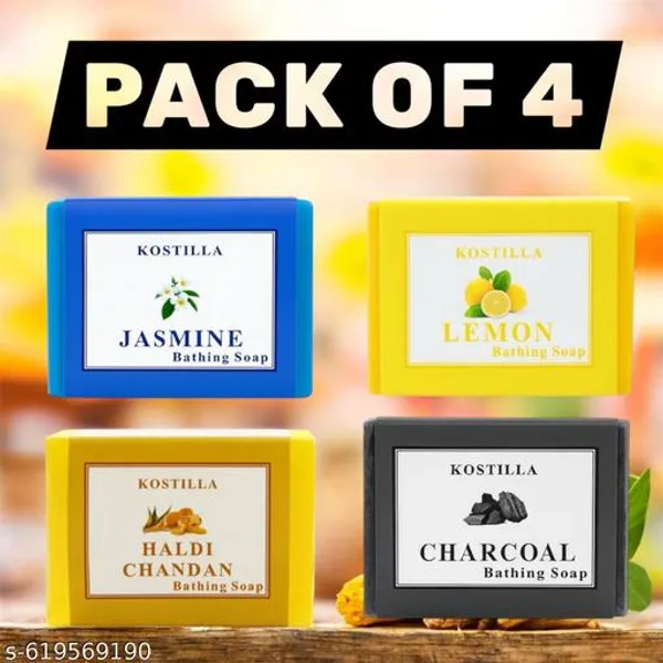 Kostilla_Bathing_Soap_Combo_Charcoal_Haldi_Chandan_Jasmine_Lemon_4_X_100G