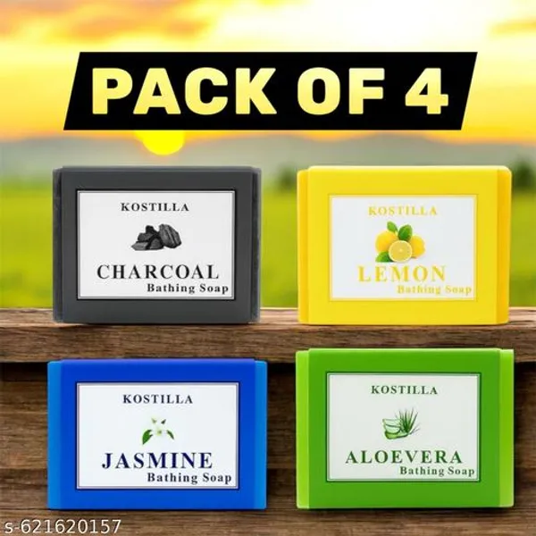 Kostilla_Bathing_Soap_Combo_Charcoal_Jasmine_Lemon_Aloe_Vera_4_X_100G