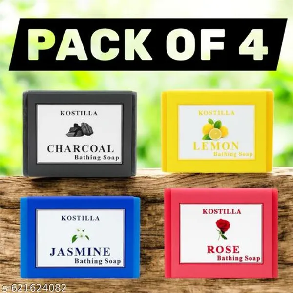 Kostilla_Bathing_Soap_Combo_Charcoal_Jasmine_Lemon_Rose_4_X_100G