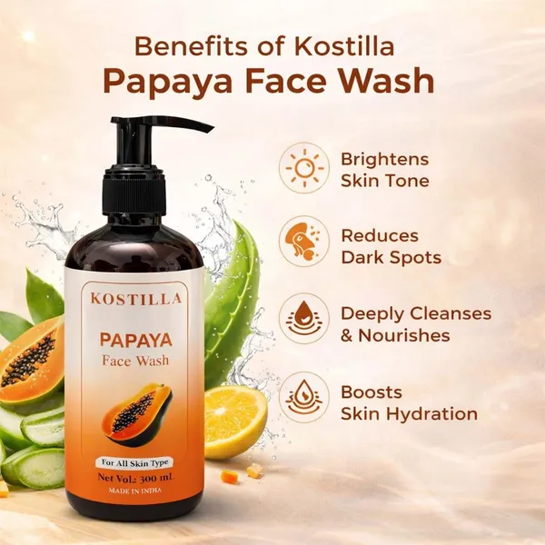 Kostilla_Papaya_Face_Wash_Pack_Of_2_300Ml_Each_Brightening_Deep_Cleansing_For_All_Skin_Types