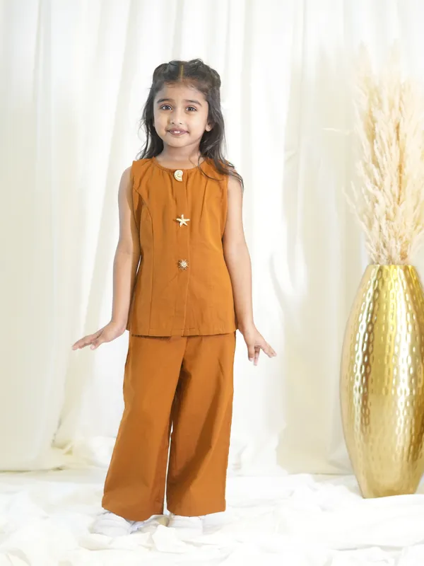 Brown_Buttoned_Coord_Set_For_Girl_Kids