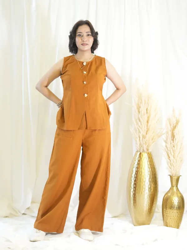 Brown_Front_Button_Coord_Set_For_Women