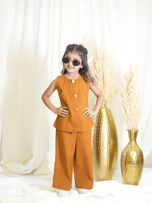 Brown_Buttoned_Coord_Set_For_Girl_Kids