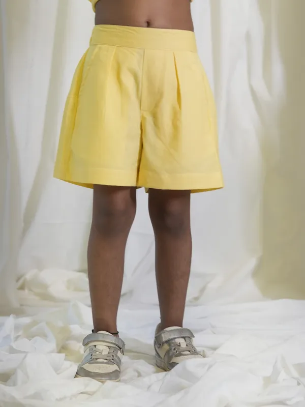 Yellow_Linen_Cotton_Shorts_For_Girl_Kids
