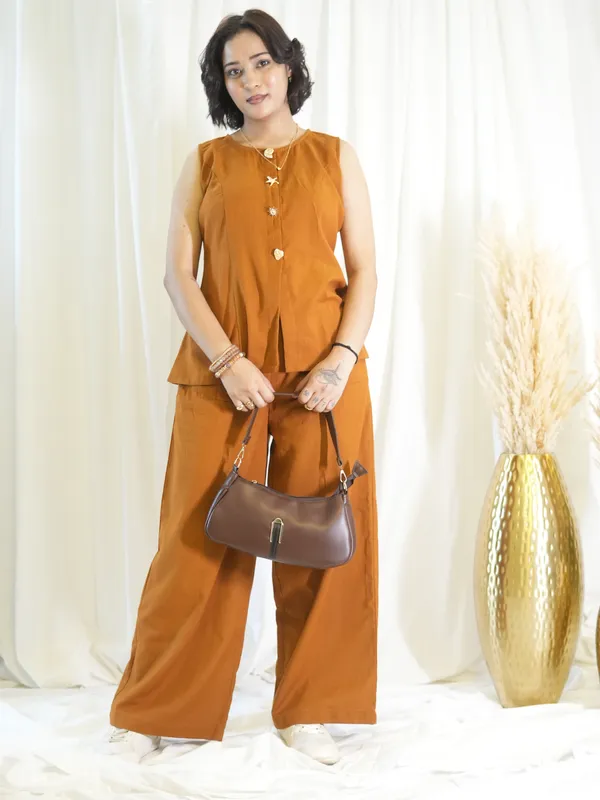 Brown_Front_Button_Coord_Set_For_Women
