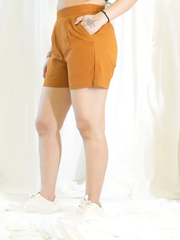Brown_Linen_Cotton_Shorts_For_Women