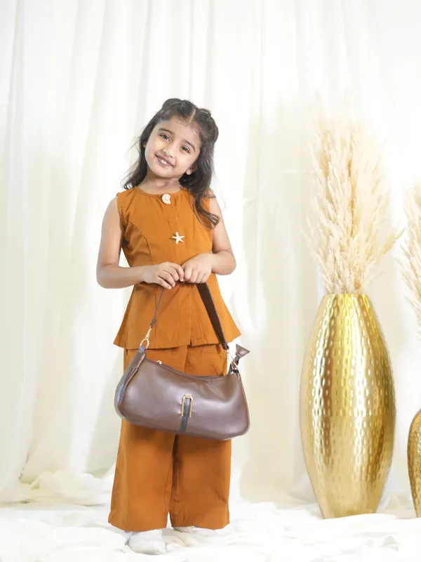 Brown_Buttoned_Coord_Set_For_Girl_Kids