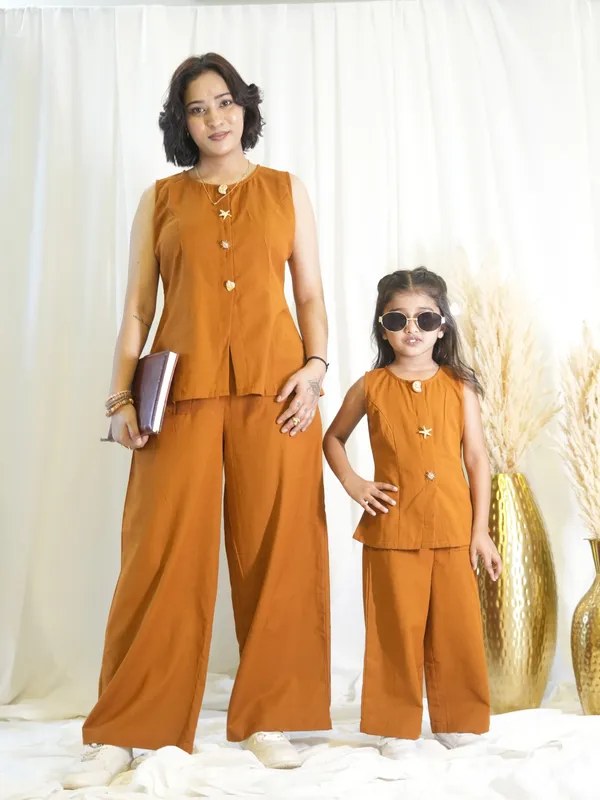 Brown_Buttoned_Coord_Set_For_Girl_Kids