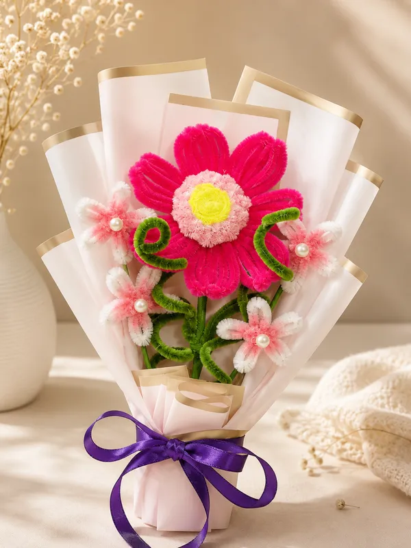 Pink_Floral_Decorative_Bouquet_With_Purple_Ribbon