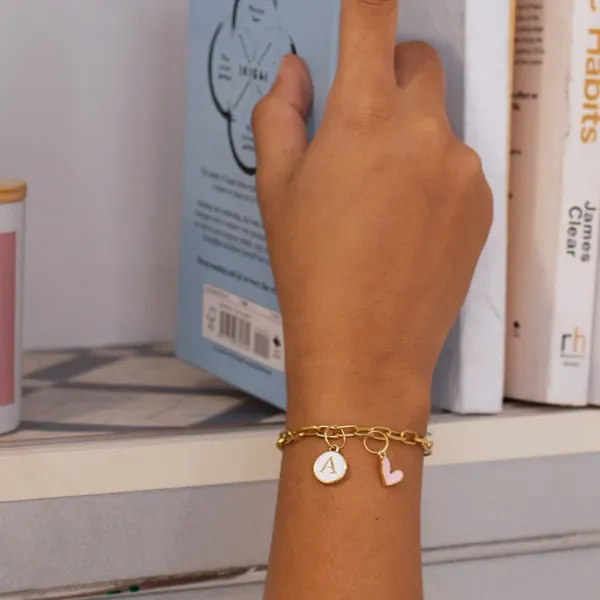 Golden_Alloy_Enamel_Charm_Personalized_Bracelet_For_Women