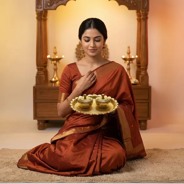 Brass_Gold_Finish_Pooja_Thali_Set_With_Kumkum_Holders