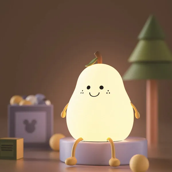 Happybag_Cute_Silicone_Night_Light_For_Kids_Dimmable_Nursery_Pear_Lamps_Kawaii_Room_Decor_Fruit_Night_Light_Bedside_Lamp_For_Baby_And_Toddler