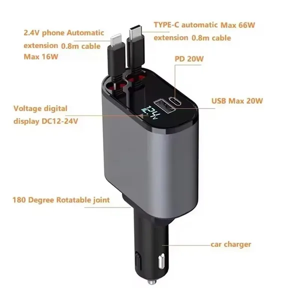 Retractable_Car_Charger_100W_Fast_Charging_4_In_1_Phone_Charger_Adapter_Retractable_Cables_2_Feet_For_Iphone_And_Type_C_Cigarette_Lighter_Adapter