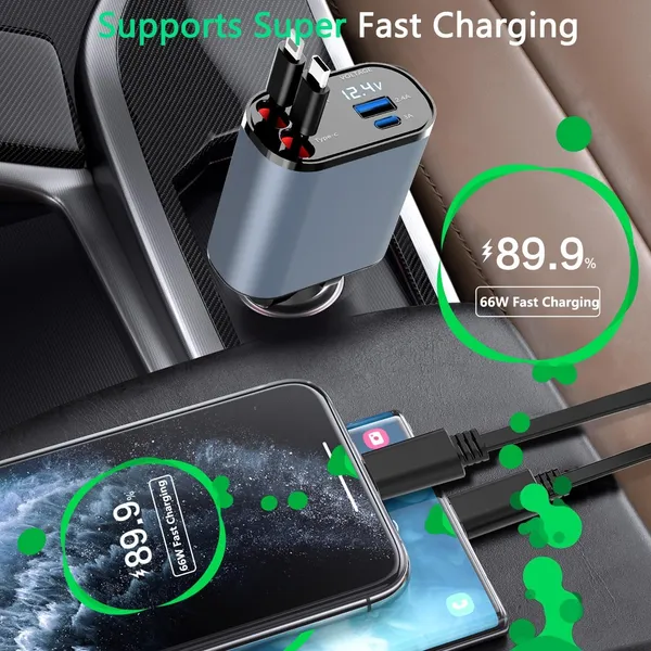 Retractable_Car_Charger_100W_Fast_Charging_4_In_1_Phone_Charger_Adapter_Retractable_Cables_2_Feet_For_Iphone_And_Type_C_Cigarette_Lighter_Adapter