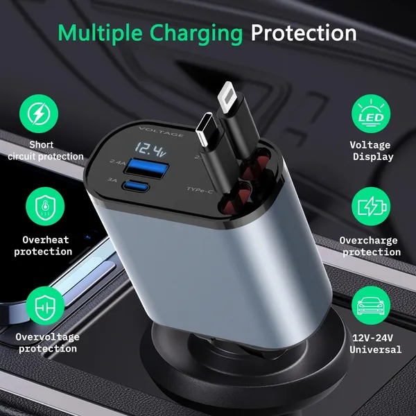 Retractable_Car_Charger_100W_Fast_Charging_4_In_1_Phone_Charger_Adapter_Retractable_Cables_2_Feet_For_Iphone_And_Type_C_Cigarette_Lighter_Adapter