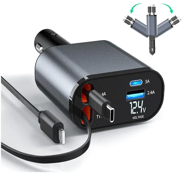 Retractable_Car_Charger_100W_Fast_Charging_4_In_1_Phone_Charger_Adapter_Retractable_Cables_2_Feet_For_Iphone_And_Type_C_Cigarette_Lighter_Adapter