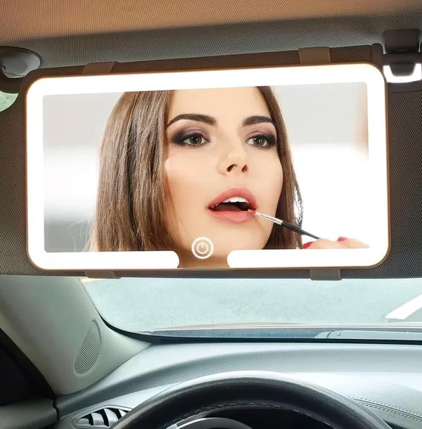 3_In_1_Sun_Visor_Vanity_Car_Interior_Mirror_With_Big_Led_3_Light_Modes_100_Leds_Rechargeable_Makeup_Mirror_Dimmable_Touch_Control_Universal_For_Rear_View_Large_Size_Wider_Vision_Hd
