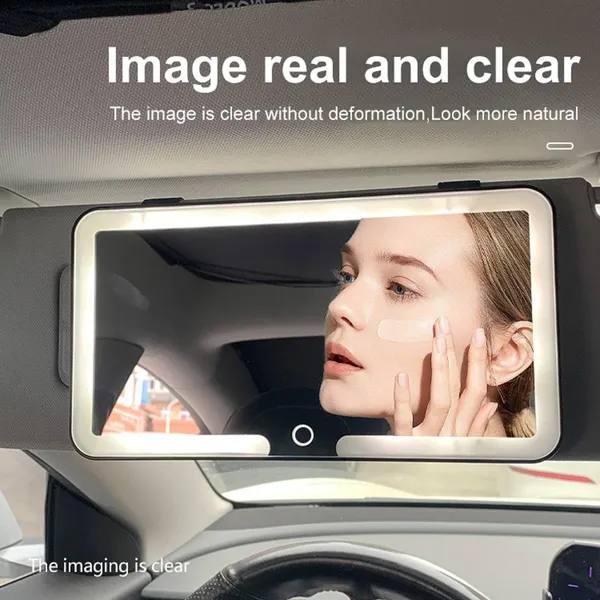 3_In_1_Sun_Visor_Vanity_Car_Interior_Mirror_With_Big_Led_3_Light_Modes_100_Leds_Rechargeable_Makeup_Mirror_Dimmable_Touch_Control_Universal_For_Rear_View_Large_Size_Wider_Vision_Hd